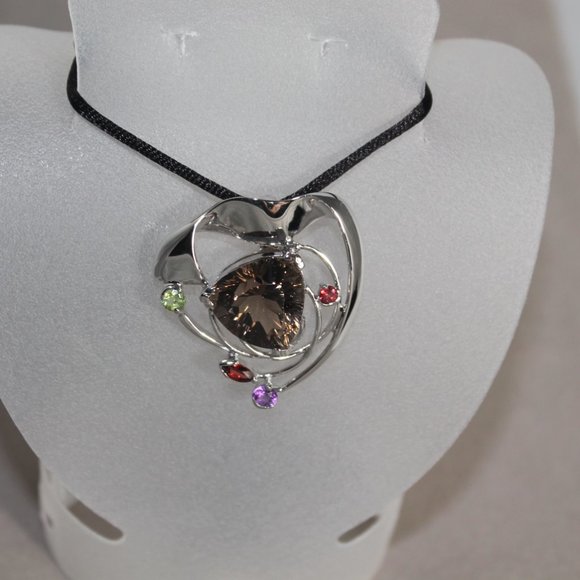 NEW Sterling Silver & Smoky Quartz Pendant with Garnet Amethyst and Peridot - Picture 5 of 5